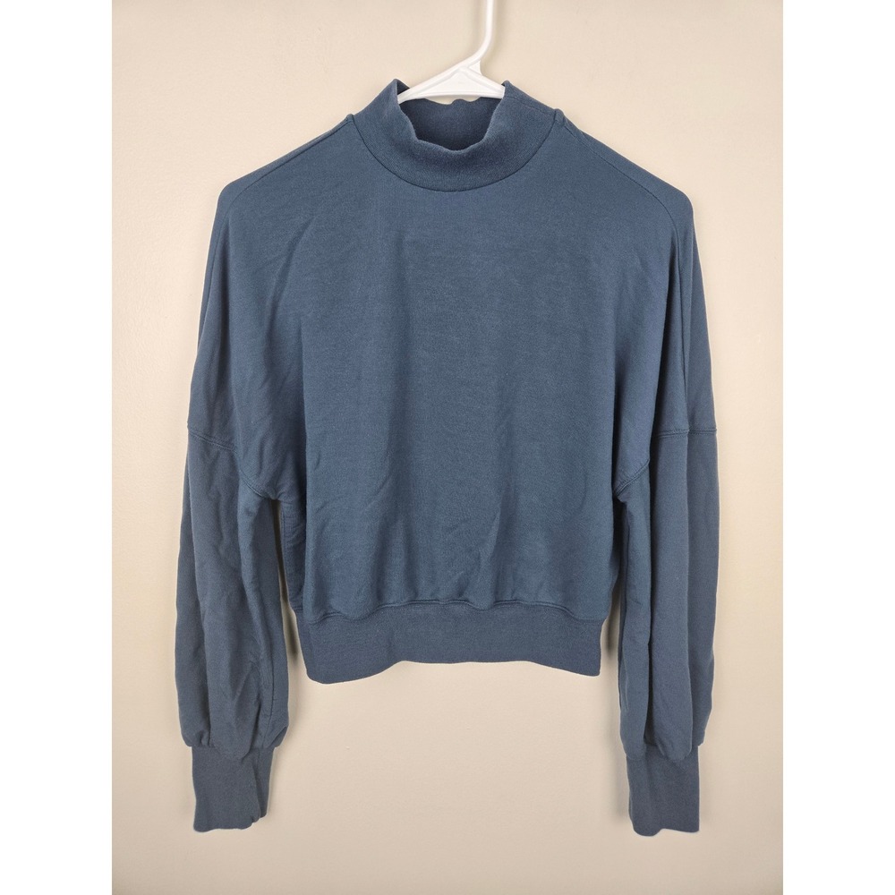Fabletics Mock Neck Long Sleeve Cropped Sweatshirt Blue XXS Casual Athleisure